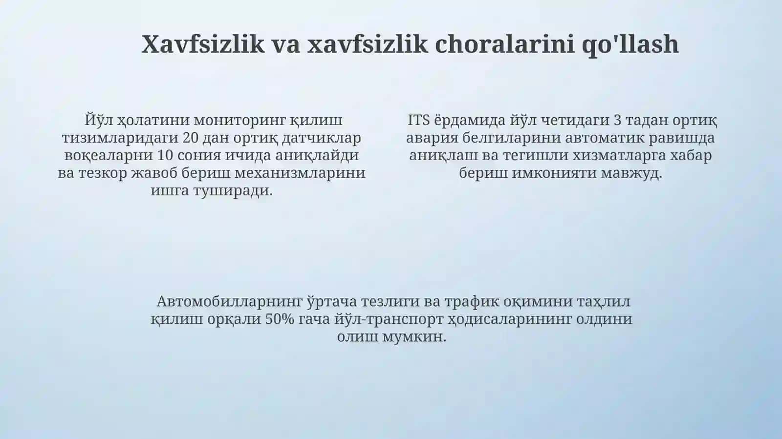 Yol xolati nazoratini ta’minlashda intellektual transport tizimlari (ITT) bolinmalari 4