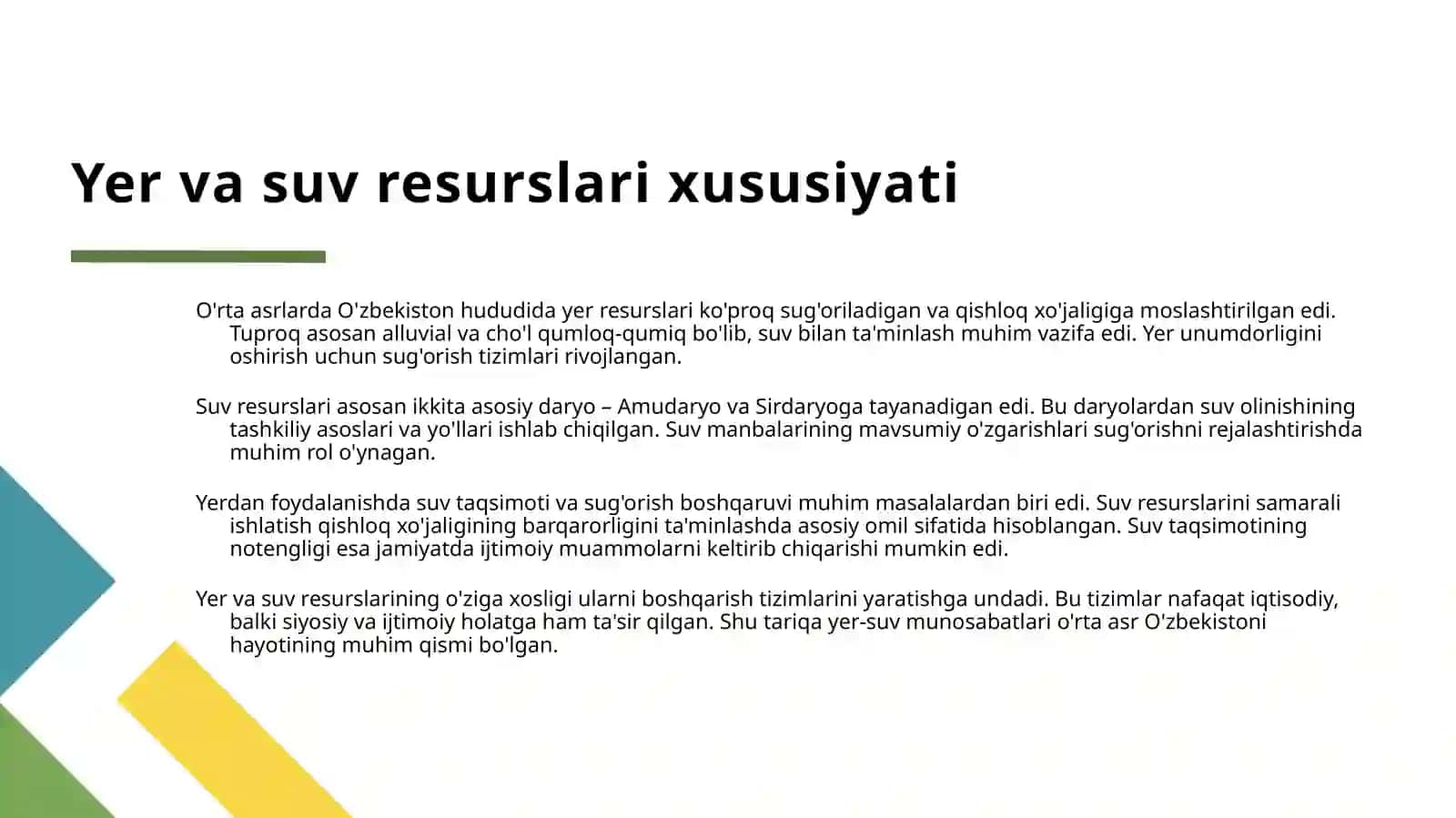 O'RTA ASRLARDA O'ZBEKISTONDA YER-SUV MUNOSABATLARI (IX-XIII) ASRLAR 4