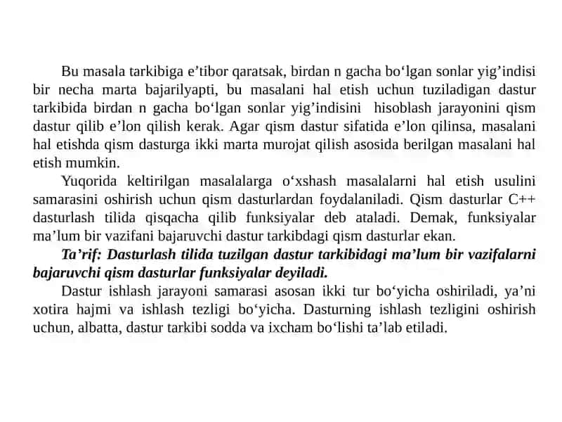 C++ TILIDA DASTURLARNING TARKIBIY QISMLAR 4
