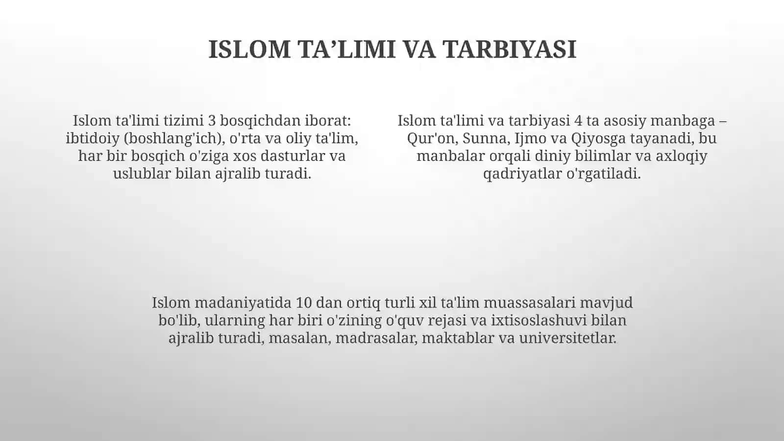 Islom dinining manbalari, aqidaviy maktablari va ularning hozirgi davrdagi ahamiyati 4