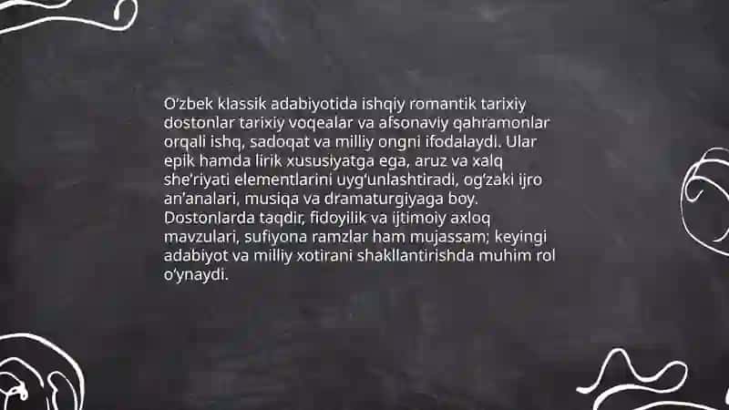 Ishqiy romantik tarixiy dostonlar 4