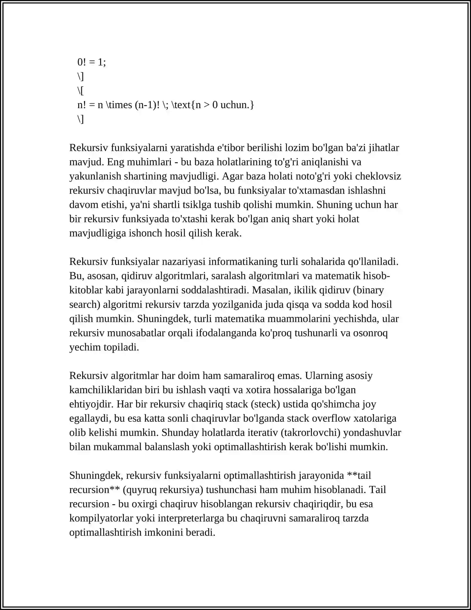 REKURSIV FUNKSIYALAR 4