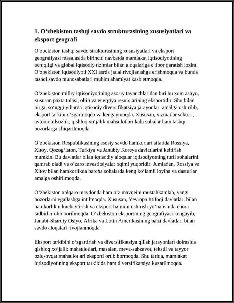 O‘ZBEKISTON TASHQI IQTISODIY FAOLIYATINING XUSUSIYATLARI VA ISTIQBOLLARI 4