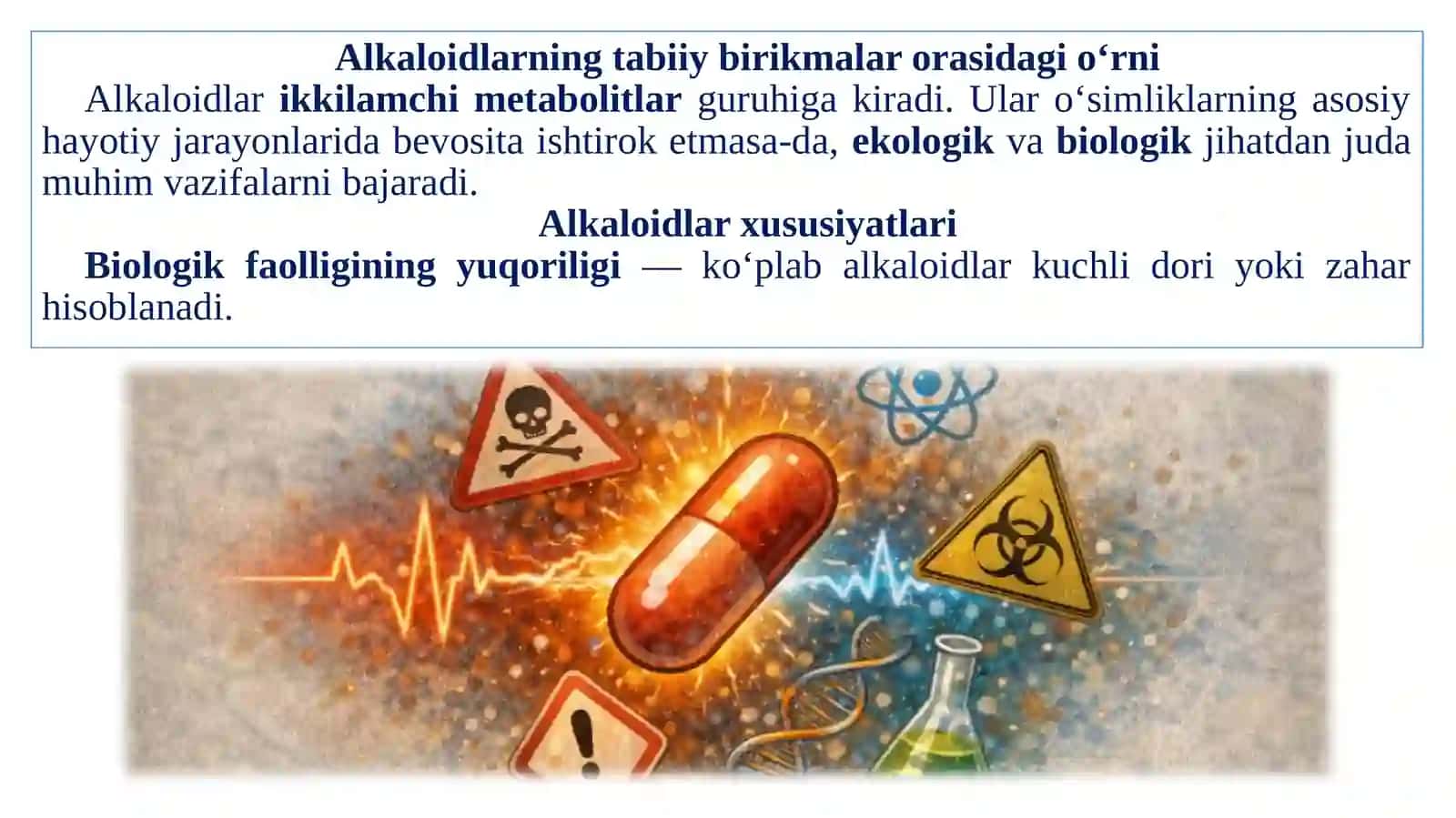 Alkaloidlar. Alkaloidlarning umumi tuzilishi. Alkaloidlarni kimyoviy xossalari 4