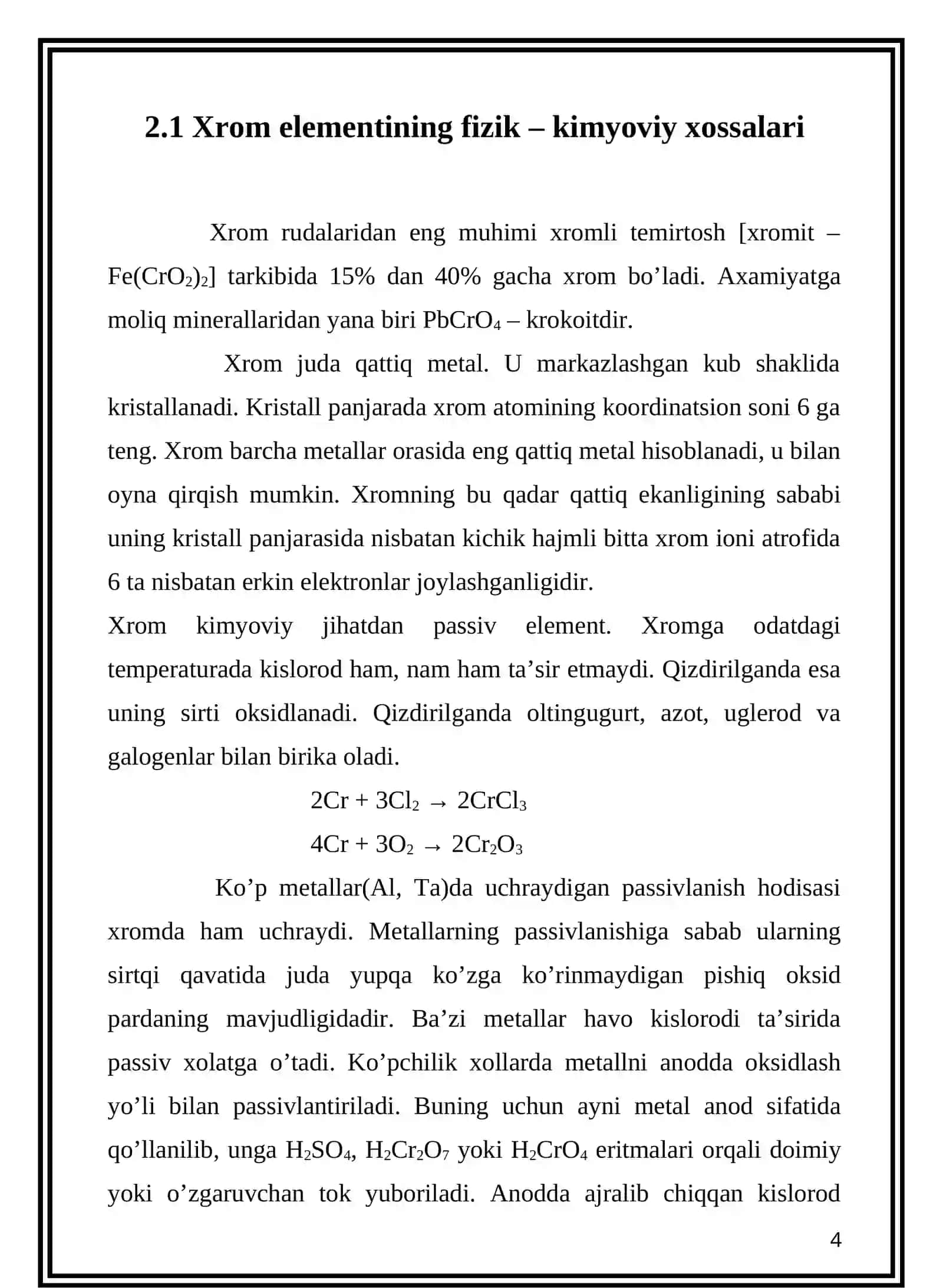 Xrom (III) oksidning olinishi va xossalari 4