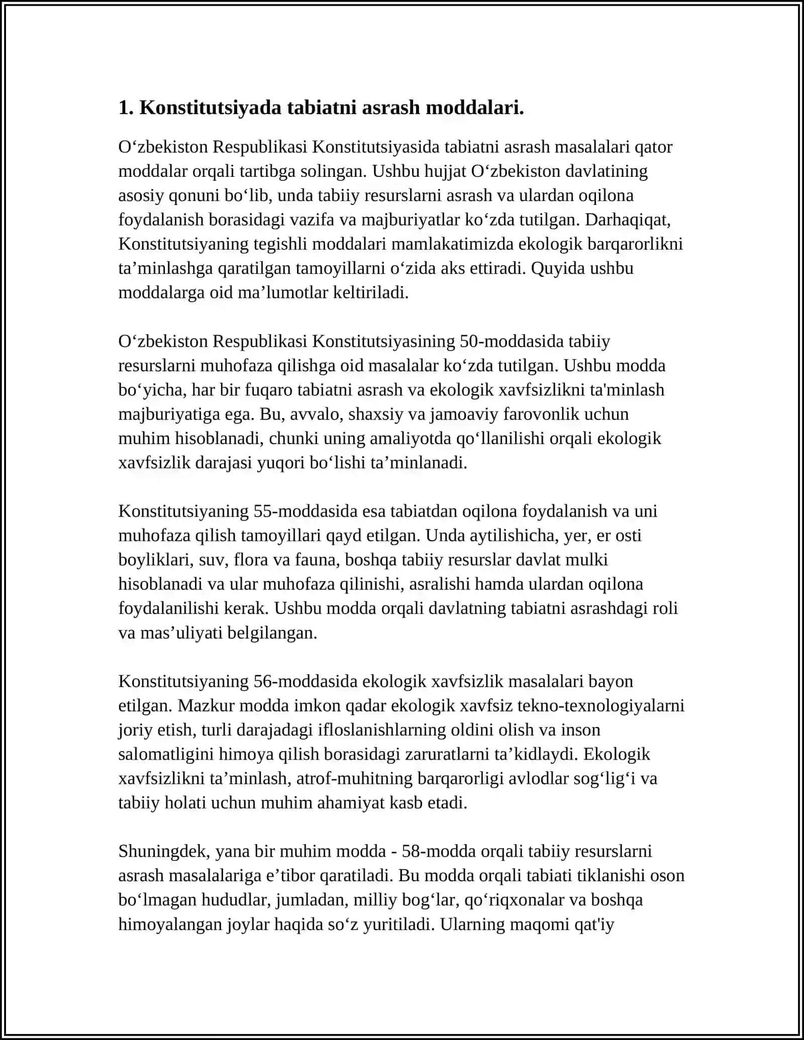 KONSTITUTSIYANING MODDALARIDA TABIATNI ASRASHGA DOIR QONUNLARNI OʻRGANISH TAHLIL QILISH 4