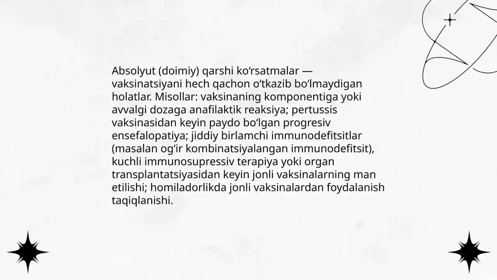 Profilaktik emlashlarga qarshi ko'rsatmalar va emlamaslikni tanlash. Emlangandan so'ng ro'y beradigan asoratlar. Pnevmokokk chaqiruvchi infeksiyalar haqida tushuncha 4