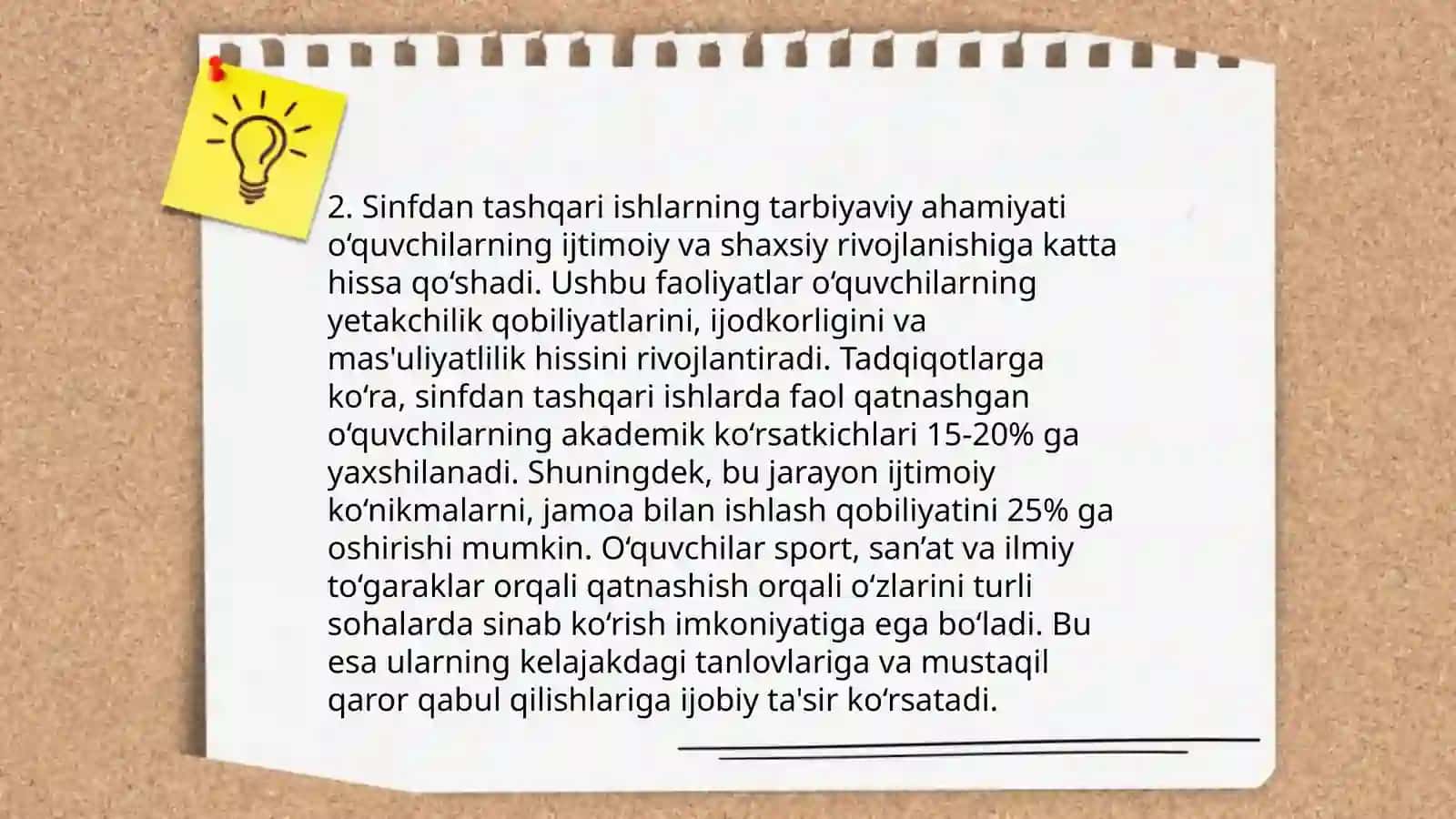 Sinfdan tashqari ishlarning shakllari va tashkil etish omillari 4