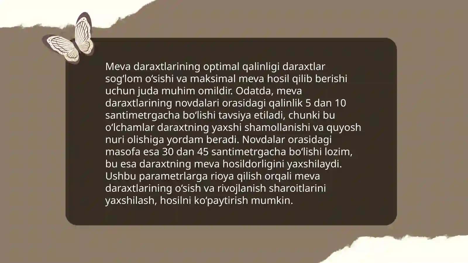 Meva bogʻlari maydonini rejalash va meva daraxtlarining koʻchat qalinligini, koʻchat sonini hisoblash va ekish tartibi bilan tanishish 4