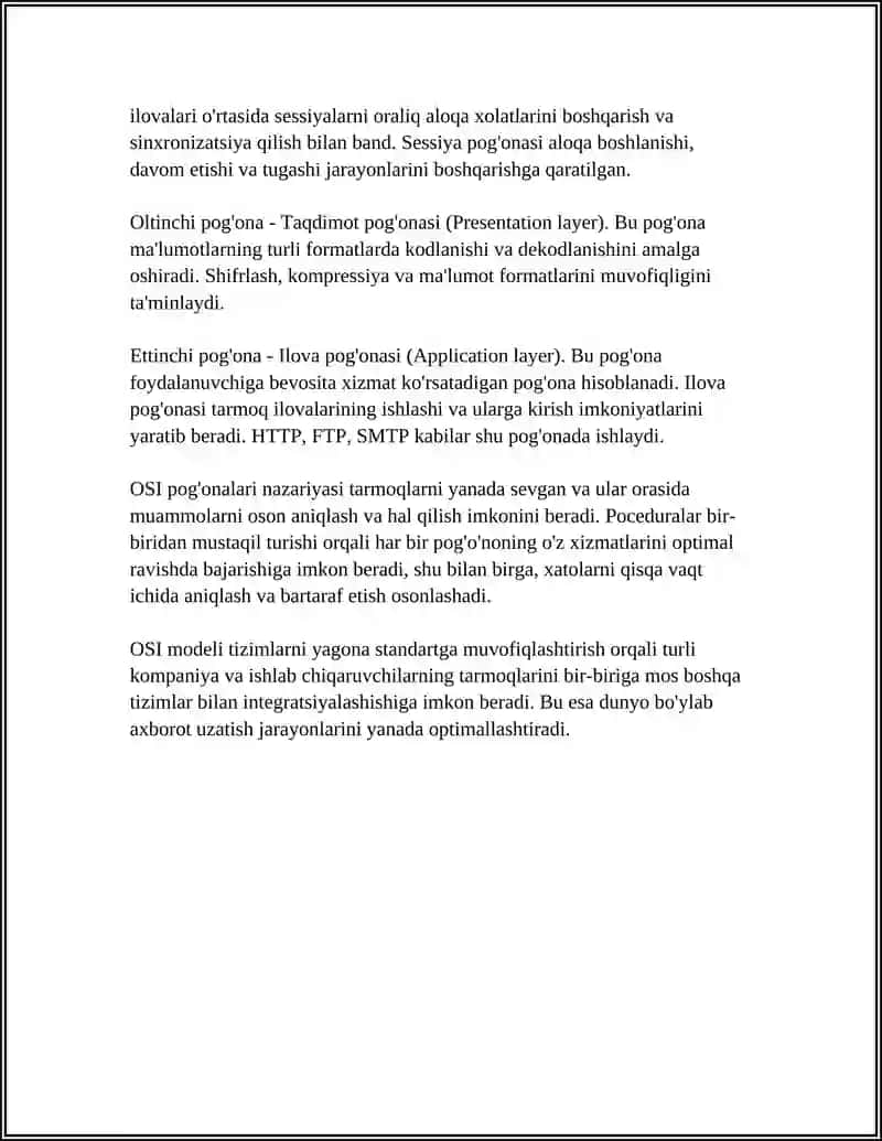 OSI POĞONALARINING OʻZARO ISHLASH JARAYONLARI VA XIZMATLARI 4