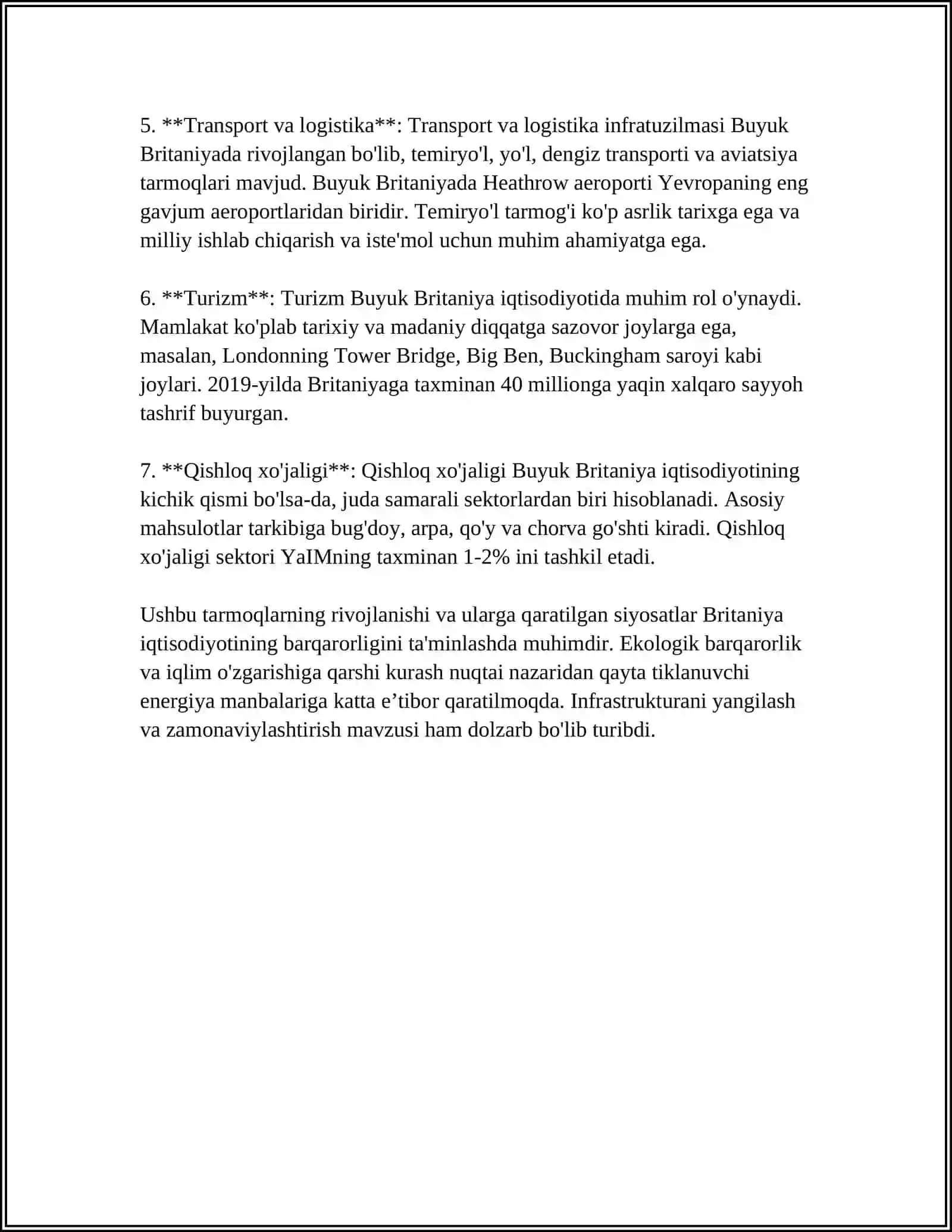MUSTAQIL ISH: BUYUK BRITANIYA(UNITED KINGDOM) ASOSIY IQTISODIYOTI VA TAʼLIM TIZMI 2024-2025 4