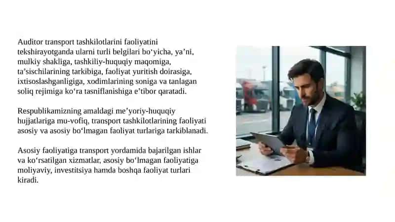 Avtotransport korxonalarida auditining ma’lumot manbalari, vazifalari tashkil qilish asoslari 4