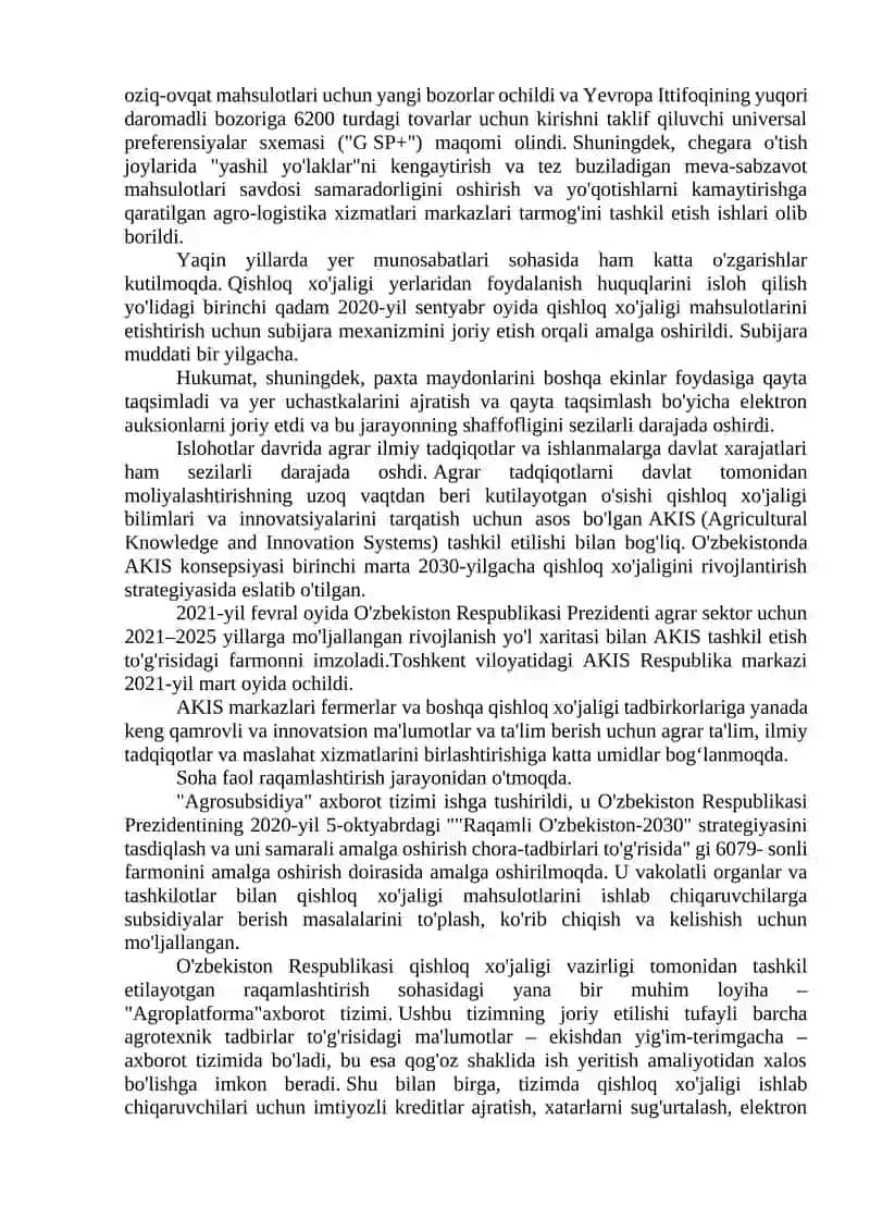 O‘zbekistonda eksportni rivojlantirishda qishloq xo‘jaligining o‘rni 4