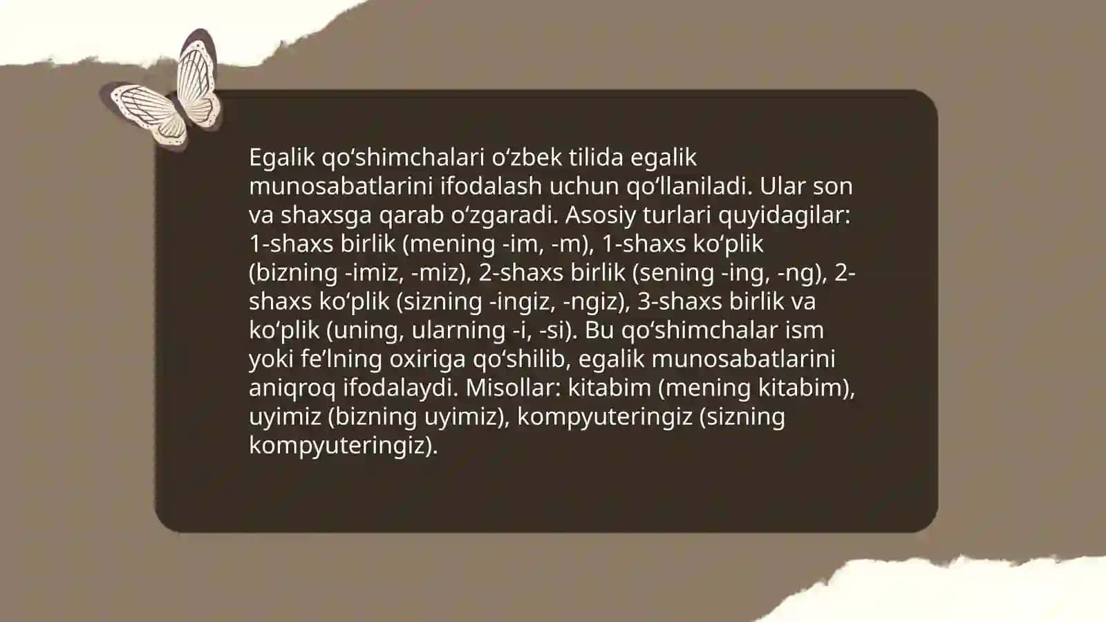 Otlarning egalik qoʻshimchalari bilan qoʻllanishi 4