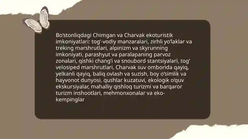 Toshkent viloyatining ekoturistik xususiyatlari 4