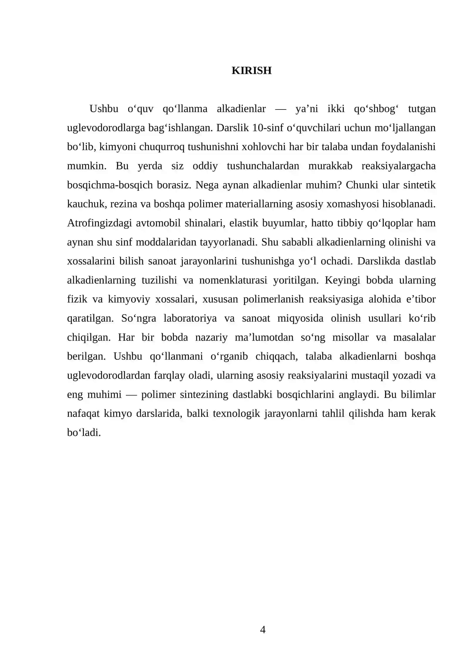 ALKADIENLAR. OLINISHI VA XOSSALARI. 10 - SINF 4