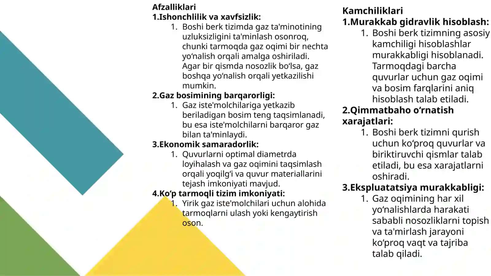 Boshi berk gaz tarmoqlarining gidravlik hisobi 4
