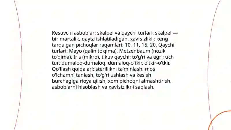 Jarrohlik asboblari tasnifi, ulardan foydalanish va qòllash qoidalari 4