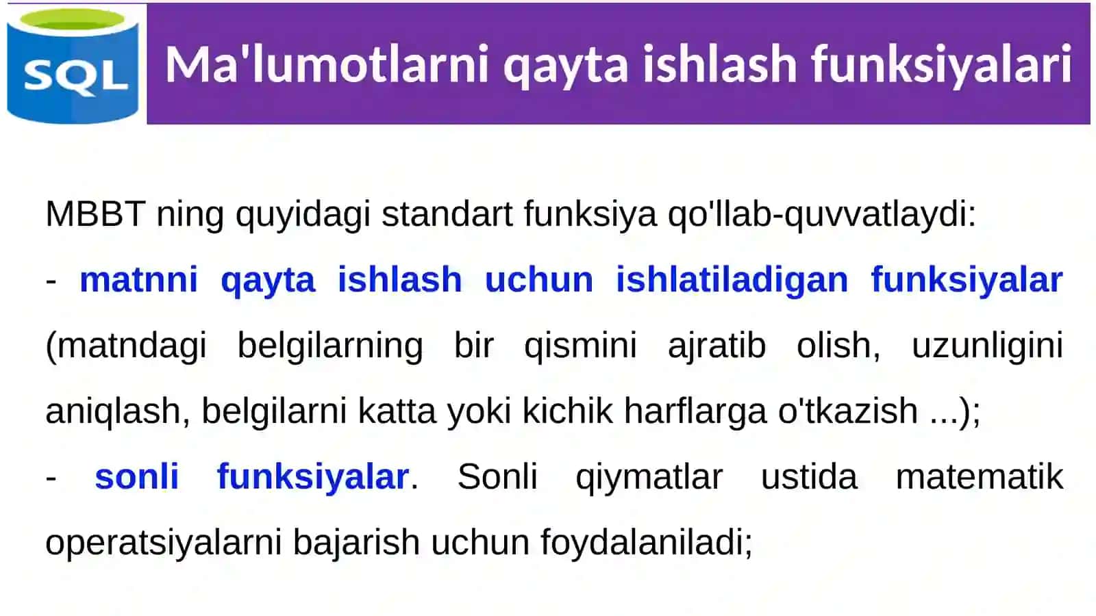Select instruksiyasining kengaytirilgan imkoniyatlari 4