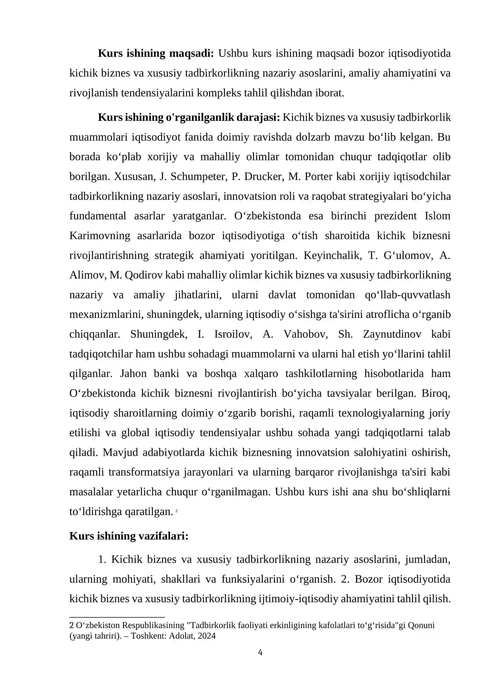 BOZOR IQTISODIYOTIDA KICHIK BIZNES VA XUSUSIY TADBIRKORLIKNING NAZARIY ASOSLARI VA TUSHUNCHALARI 4