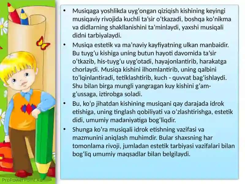 Maktabgachata’lim tashkilotlari damusiqiy tarbiyaning maqsad va vazifalari 4