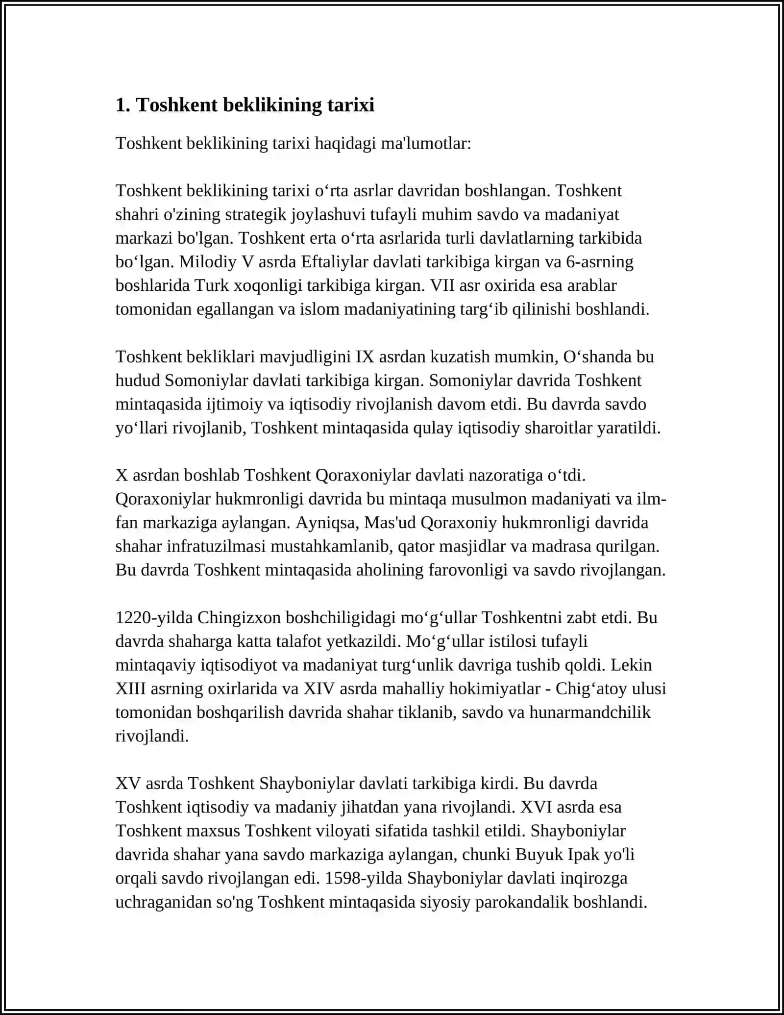 TOSHKENT BEKLIGI VA UNING QO'SHNI DAVLATLAR BILAN MUNOSABATLARI, TOSHKENT BEKLIGINING QADIMIY KO'RINISHI 4