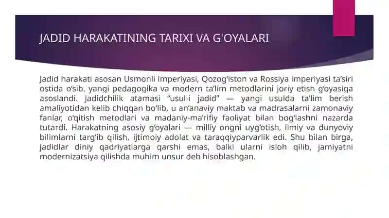 Jadid ma'rifatparvarlarining o'lka ijtimoiy-ma'naviy hayotida tutgan o'rni 4