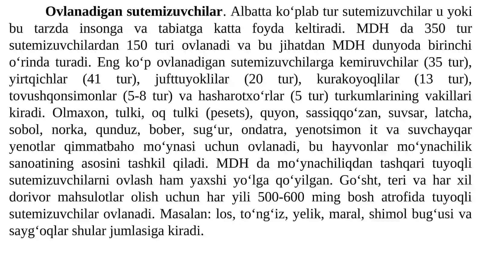SUTEMIZUVCHILAR (MAMMALIA) YOKI DARRANDALAR (THERIA)SINFI 4