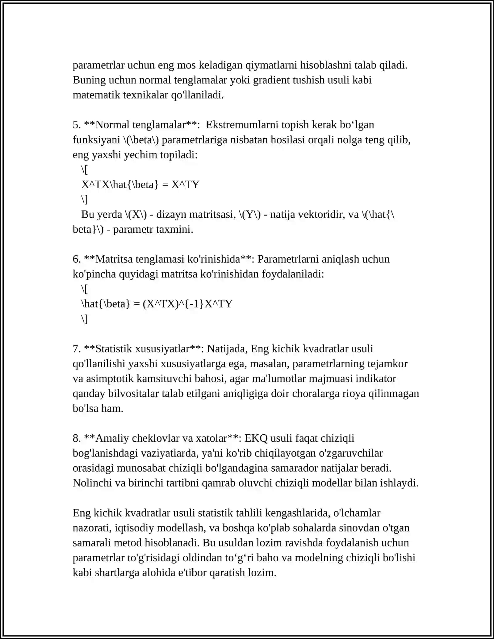 EKONOMETRIK MODELLAR PARAMETRLARINI ANIQLASHDA ENG KICHIK KVADRATLAR USULIDAN FOYDALANISH USLUBIYOTI 4