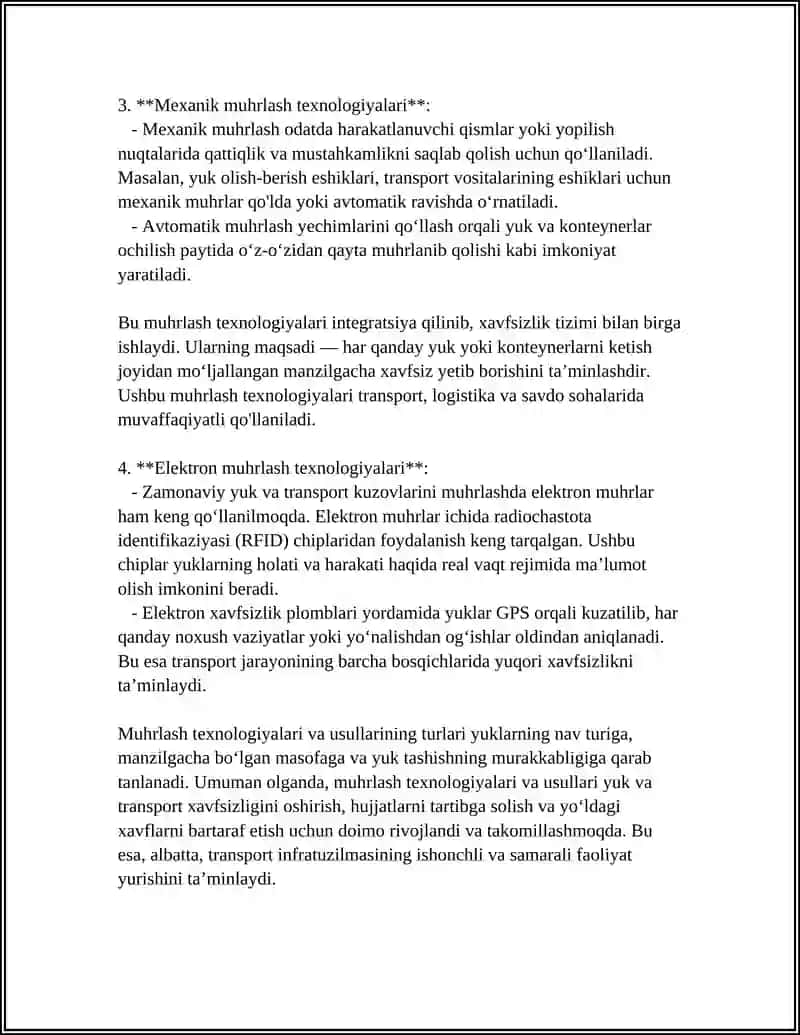 YUKLARNI, TRANSPORT VOSITALARI KUZOVLARINI VA KONTEYNERLARINI MUHRLASH 4