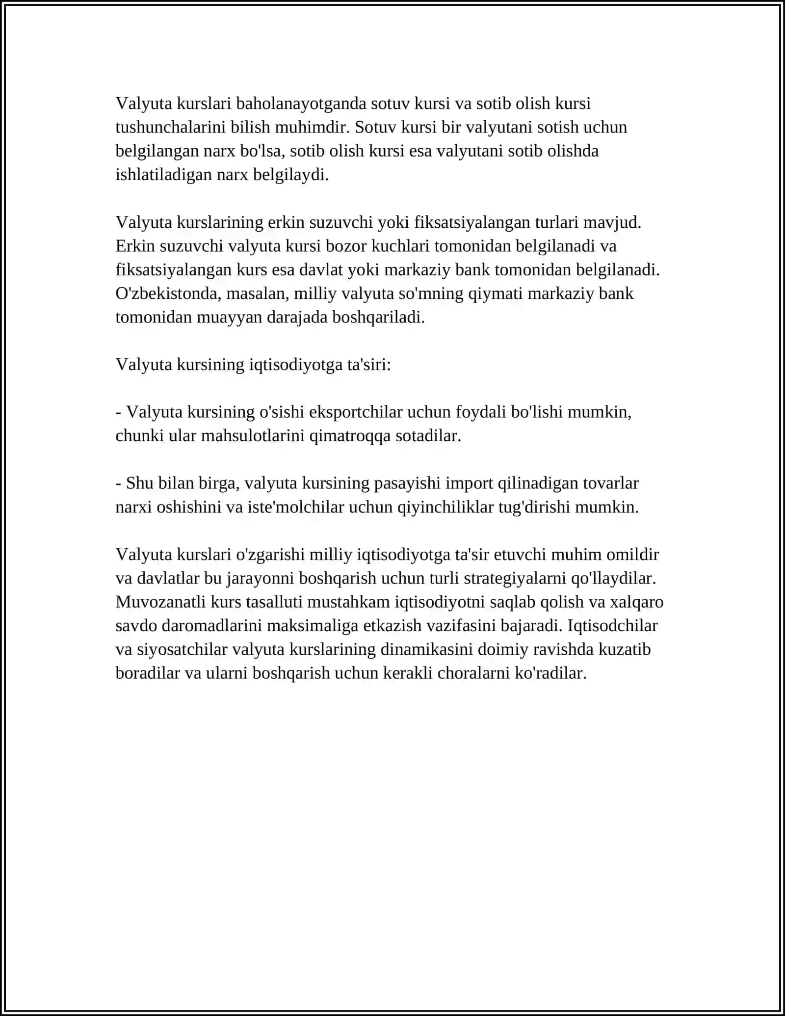 VALYUTA KURSI REJIMLARINING TURLARI VA ULARNING MAKROIQTISODIY SAMARADORLIGI 4