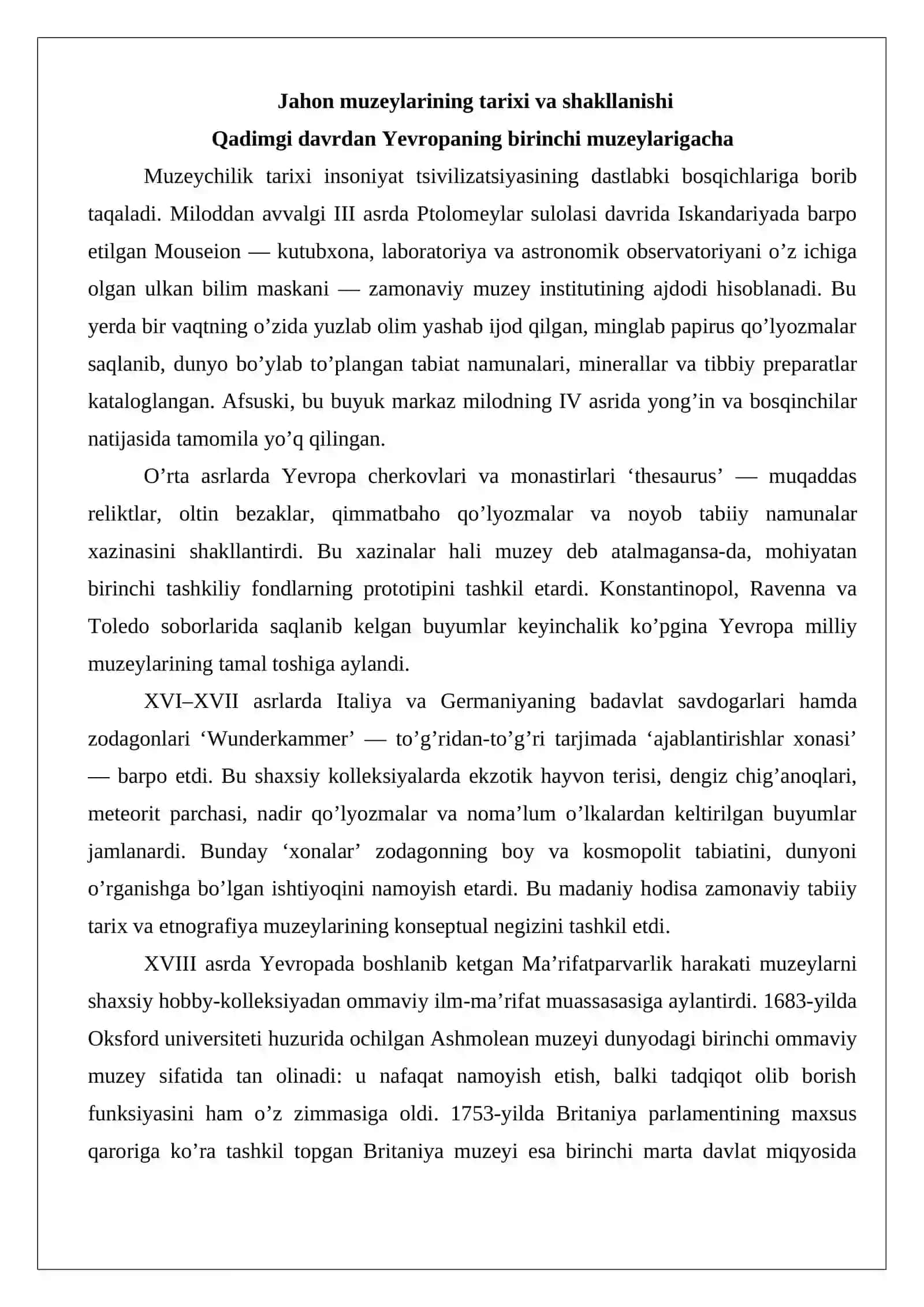 Jahon muzeylari tarix ko’zgusi va turizm masalalari 4