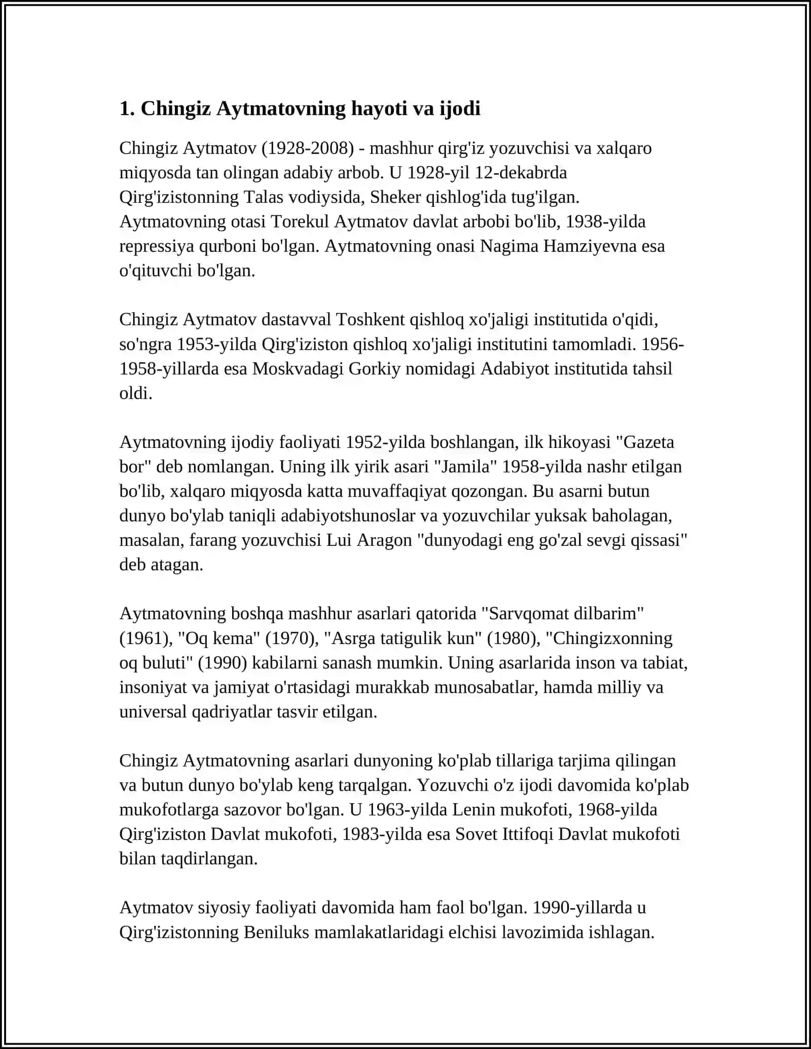 CHINGIZ AYTMATOV "QIYOMAT" ASARIDAN FORSCHA SOʻZLAR 4