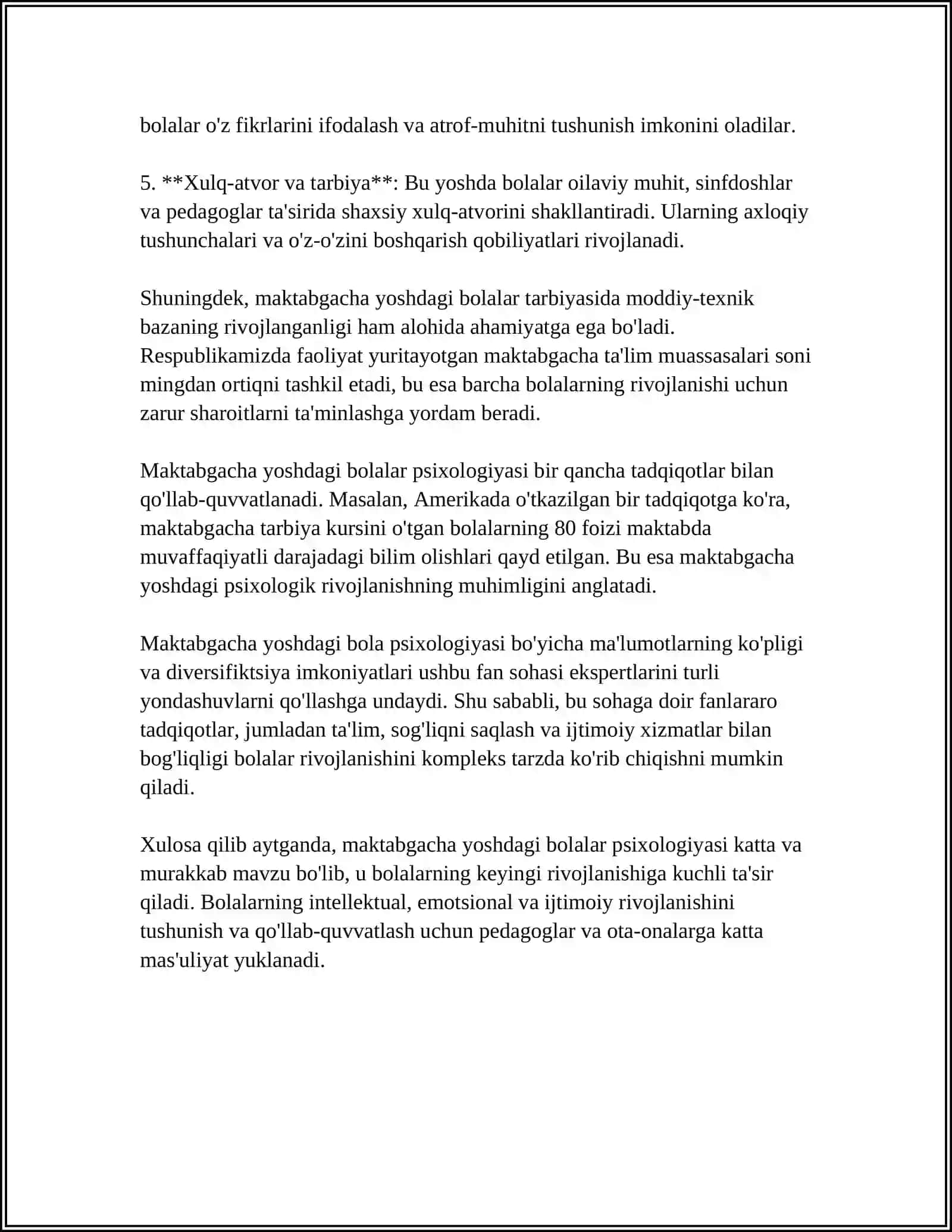 MAKTABGACHA YOSHDAGI BOLADA XULQ MATIVLARINING RIVOJLANISHI VA O'ZIGA BAHO BERISHI SHAKLLANISHI 4