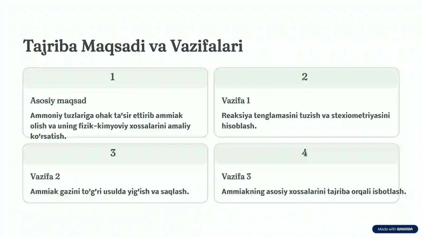 Ammiak Olish va Xossalarini O'rganish 4