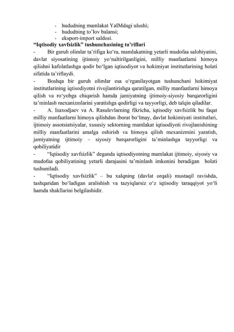 IQTISODIY XAVFSIZLIK SHAKLLARI VA ASOSIY KO‘RSATKICHLAR 4