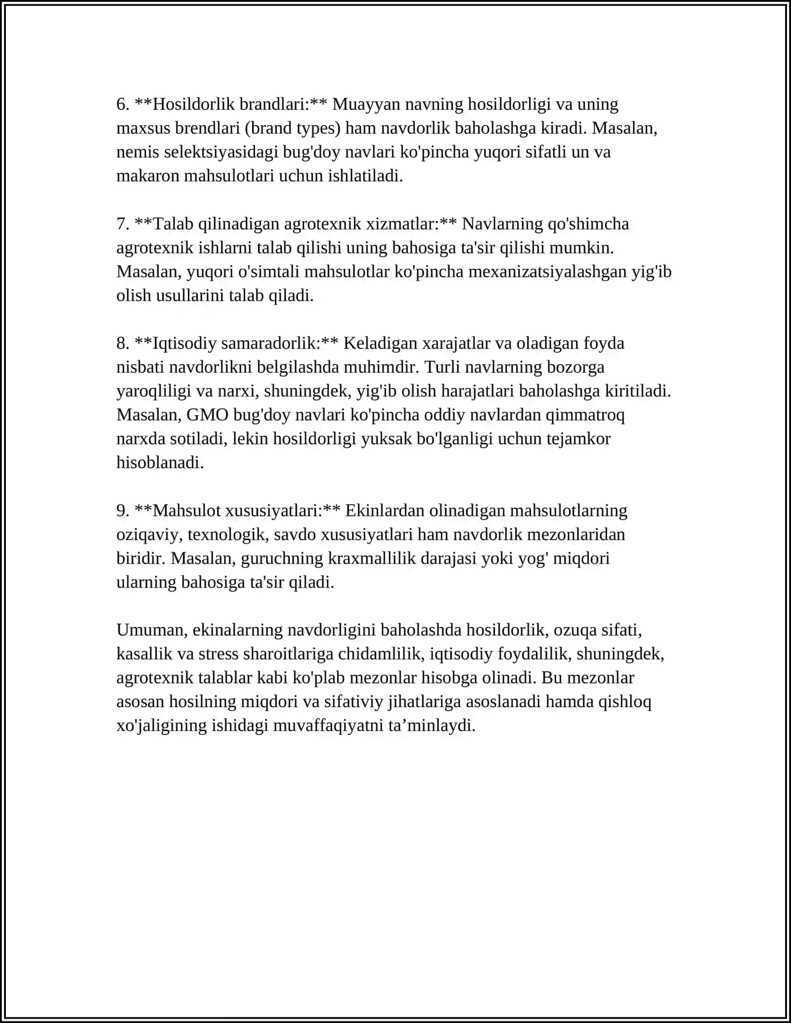 EKINLAR NAVLARNING NAVDORLIGINI BAHOLASH 4