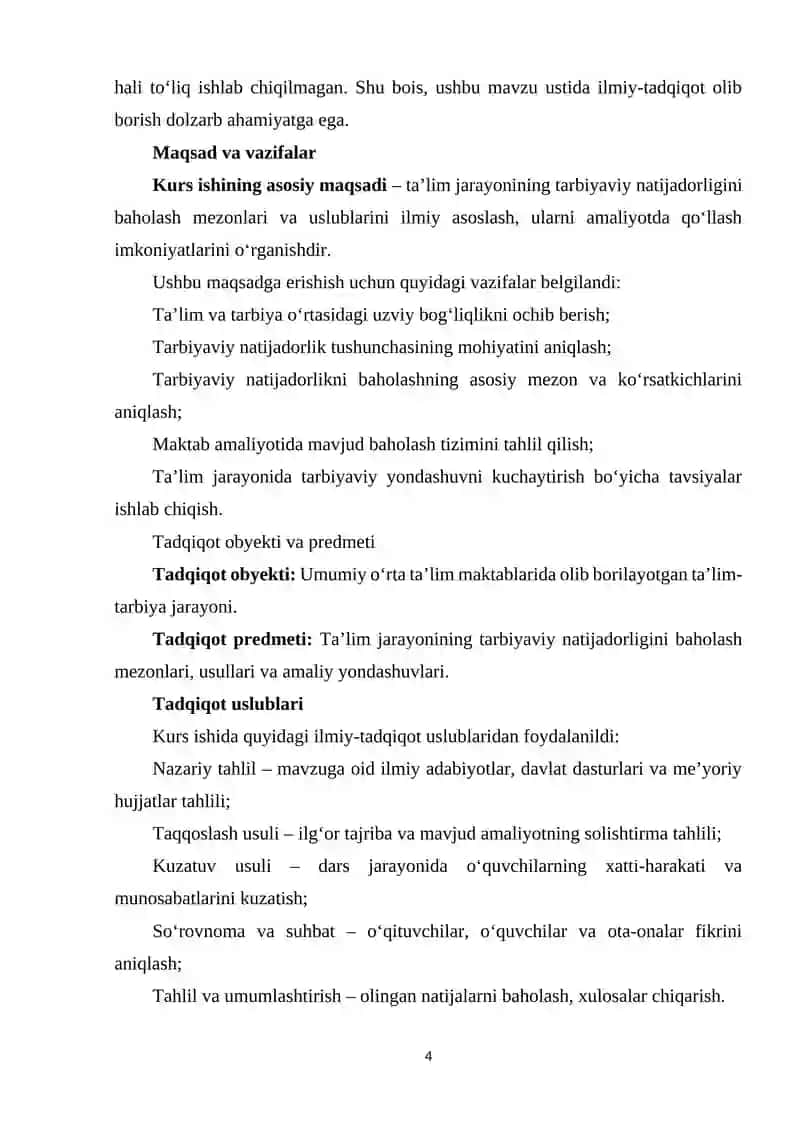 TAʼLIM JARAYONINING TARBIYAVIY NATIJADORLIGINI BAHOLASH. 4