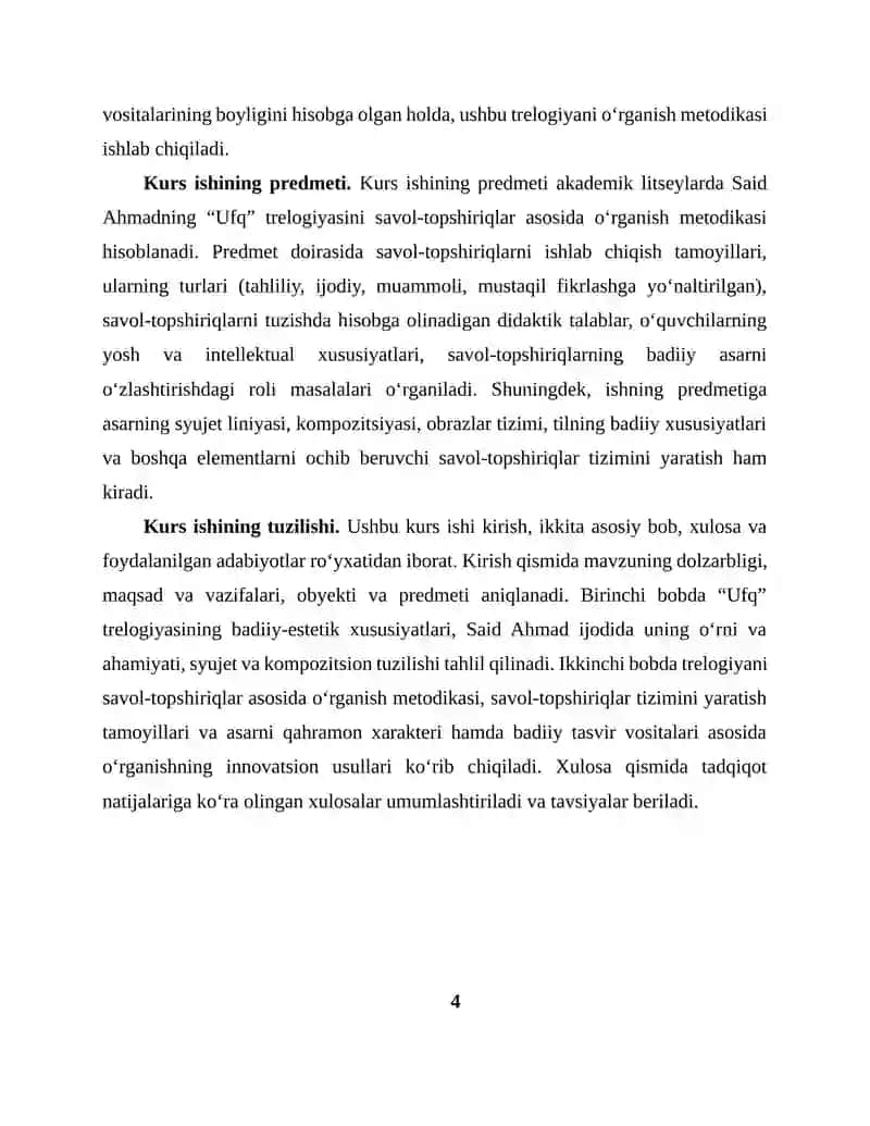 "Said Ahmadning “Ufq” trelogiyasini savol-topshiriqlar asosida o‘rganish" 4