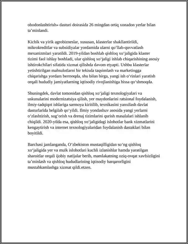 MUSTAQILLIK YILLARIDA QISHLOQ XO‘JALIGI VA SANOAT SOHASIDAGI EZGARISHLAR 4
