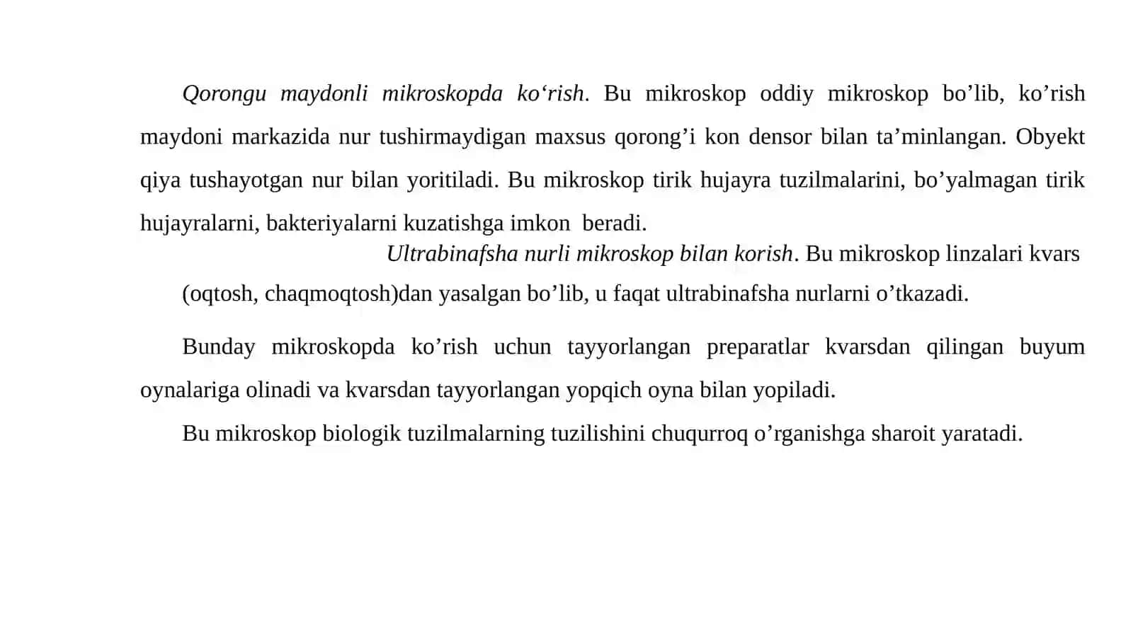 Mikroskopning tuzilishi va undan foydalanish usullari 4