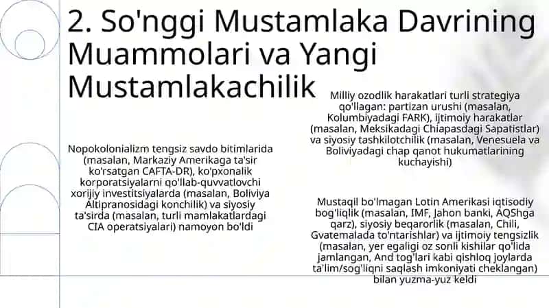 Lotin Amerikasi mamlakatlarida milliy ozodlik harakatlari 4