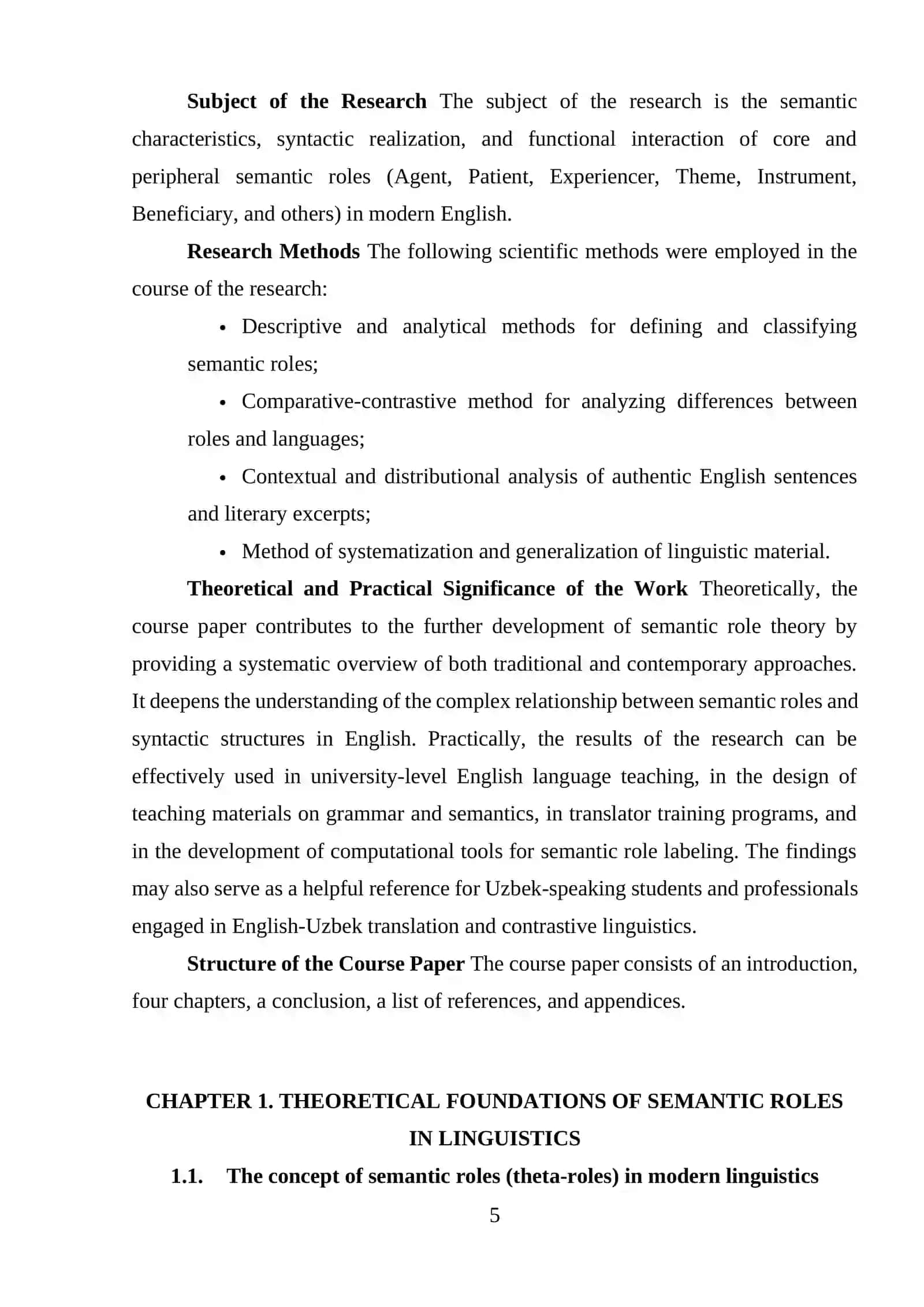 Semantic roles of nouns in English Sentences 4