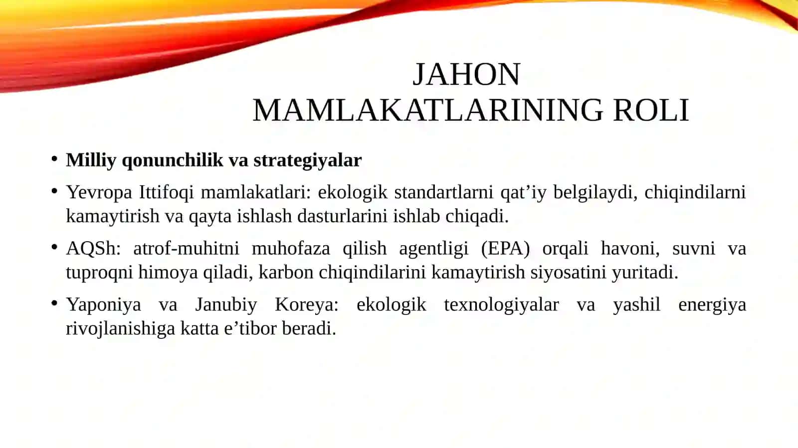 Atrof muhitni muhofaza qilishda jahon mamlakatlari va BMT ning roʻli 4