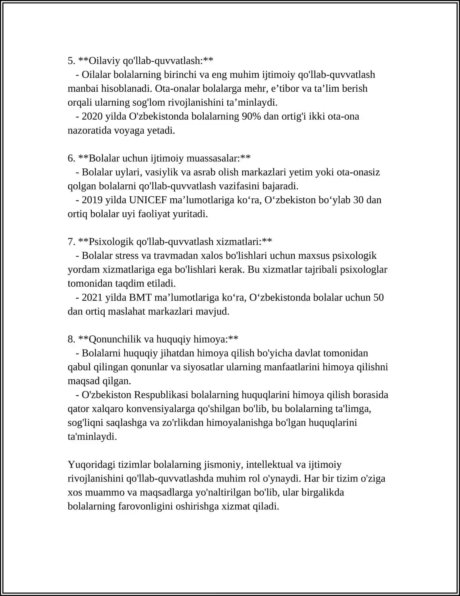BOLALAR XAVFSIZLIGINI IJTIMOIY QO'LLAB QUVVATLASH TIZIMLARINI O'RGANISH 4