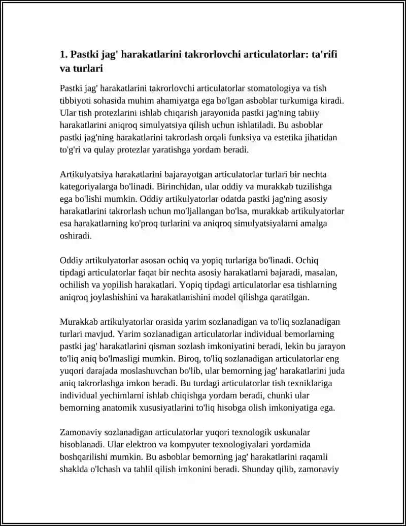 PASTKI JAG'NING HARAKATLARINI TAKRORLAYDIGAN ASBOBIAR: ARTIKULATORLAR VA OKKLYUDATORLAR. YUZ YOYI O'MATISH. ZAMONAVIY SOZLANUVCHI ARTIKULATOR 4