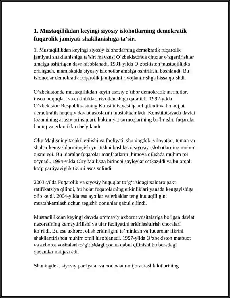 OʻZBEKISTONDA DEMOKRATIK FUQAROLIK JAMIYATI ASOSLARINING SHAKLLANISHI AMALGA OSHIRILGAN SIYOSIY ISLOHOTLAR 4