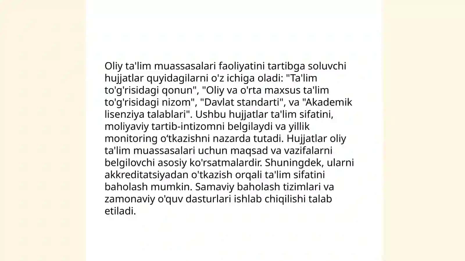 Ta’lim to‘g‘risidagi davlat qonunlari, qarorlarini va ko‘rsatmalarini o‘rganish 4