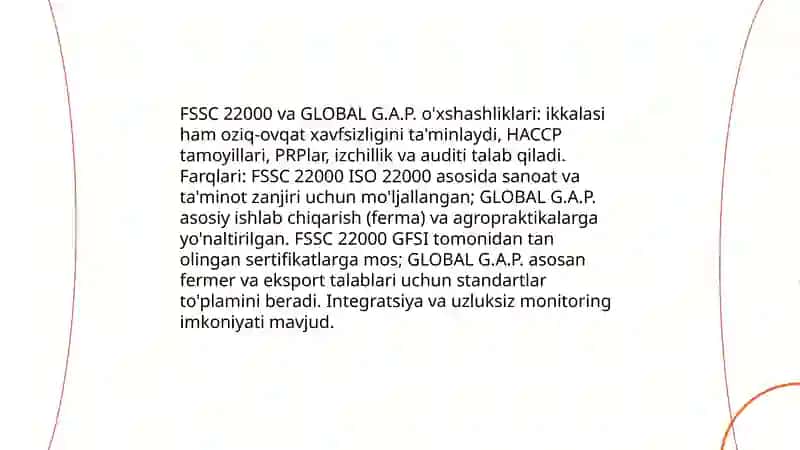 Oziq-ovqat sanoatida xavfsizlik tizimlari: FSSC 22000 va GLOBAL G.A.P. talablari 4