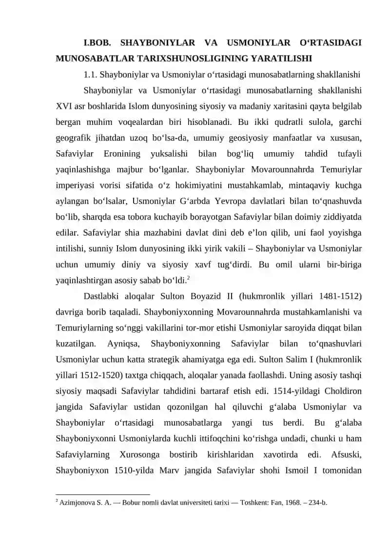 Shayboniylar va Usmoniylar oʻrtasidagi munosabatlar tarixshunosligi 4